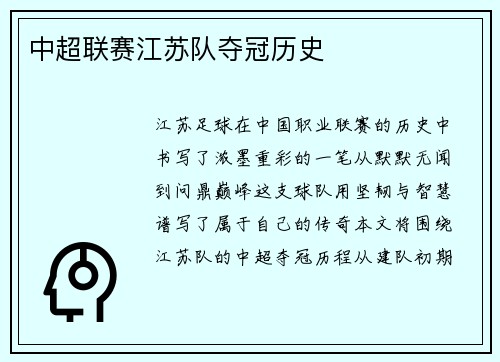 中超联赛江苏队夺冠历史
